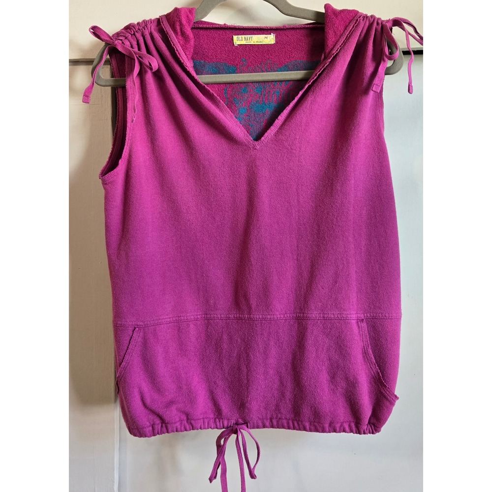 Old Navy Women's M Boho Indie Magenta Purple Sleeveless Hoodie Drawstring Hem